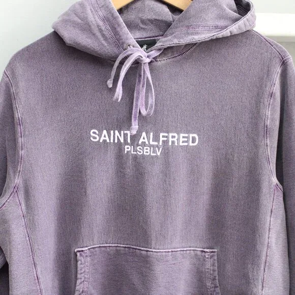 Saint Alfred Purple Embroidered Pullover Cotton Hoodie Sweatshirt Size Small - Picture 4 of 5